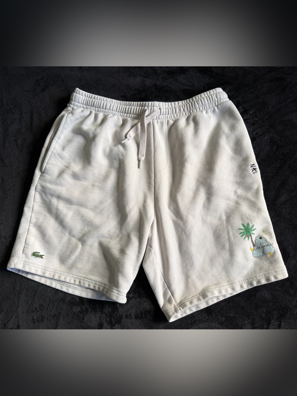 Lacoste Sport x NAL Los Angeles Graphic Fleece Sweat Shorts Off-White - Size  L